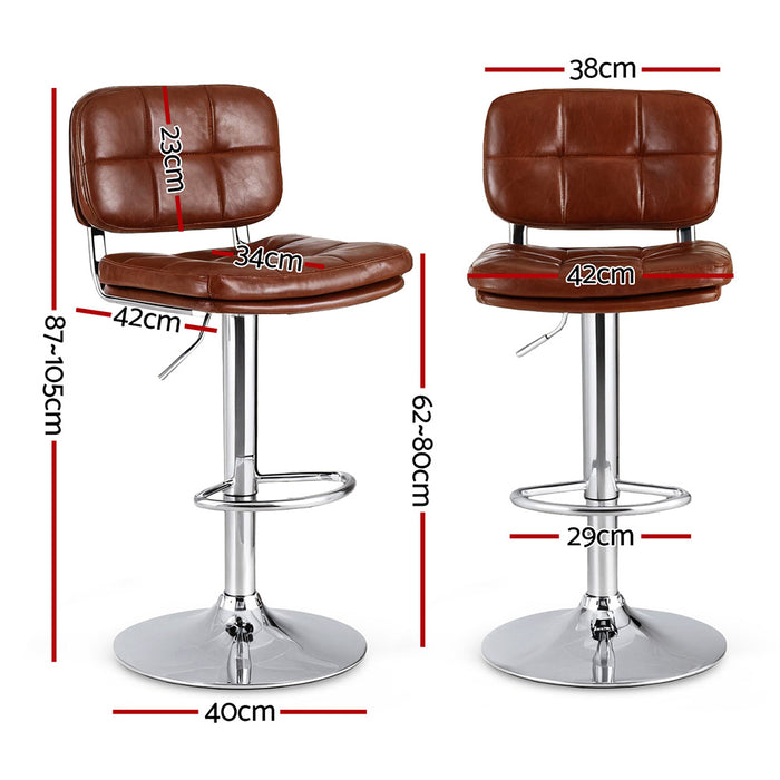 2X Bar Stools Kitchen Swivel Gas Lift Counter Chair Tuft Pu Leather Brown