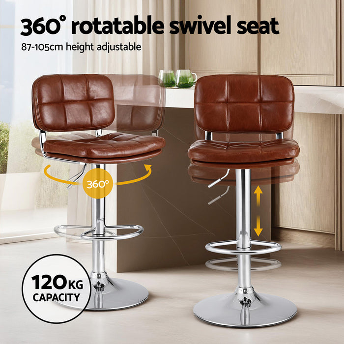 4X Bar Stools Kitchen Swivel Gas Lift Counter Chair Tuft Pu Leather Brown