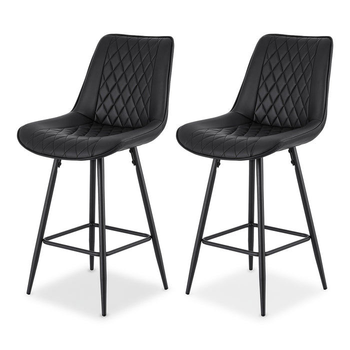 2X Bar Stools Kitchen Dining Chair Counter Stool Diamond Pu Leather Black