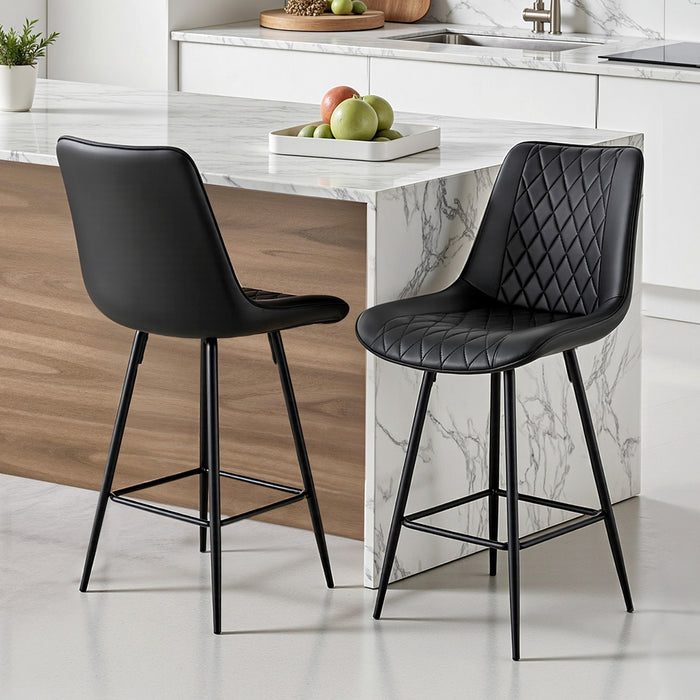 2X Bar Stools Kitchen Dining Chair Counter Stool Diamond Pu Leather Black
