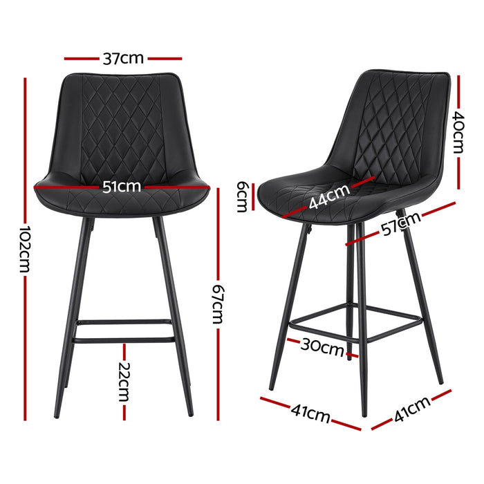 4X Bar Stools Kitchen Dining Chair Counter Stool Diamond Pu Leather Black