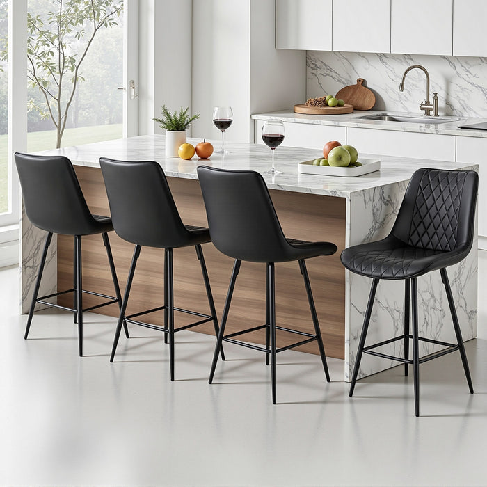 4X Bar Stools Kitchen Dining Chair Counter Stool Diamond Pu Leather Black