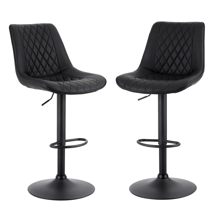 2X Bar Stools Kitchen Swivel Gas Lift Counter Chair Diamond Leather Black