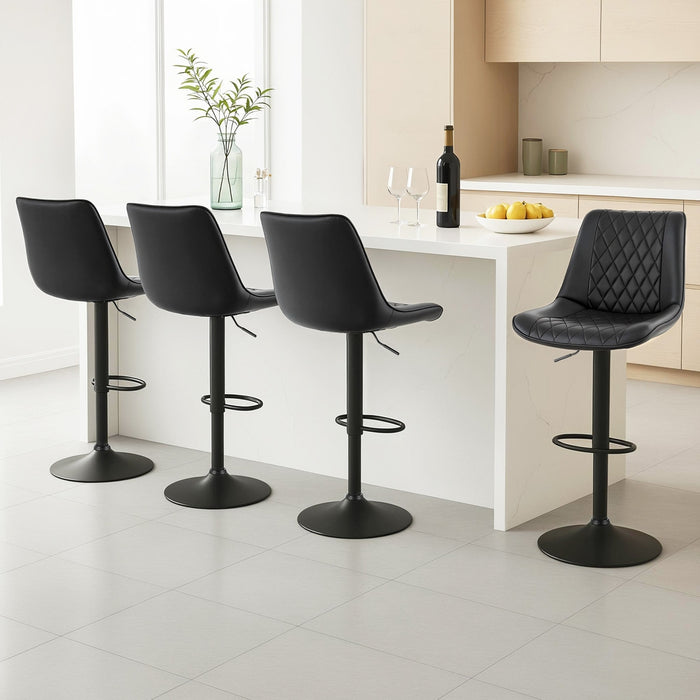 4X Bar Stools Kitchen Swivel Gas Lift Counter Chair Diamond Leather Black