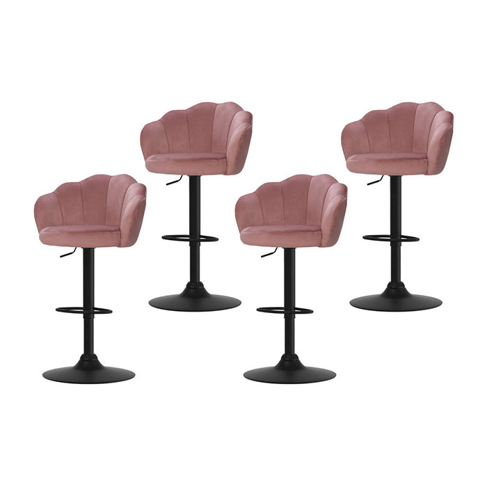 4X Bar Stools Gas Lift Velvet Pink