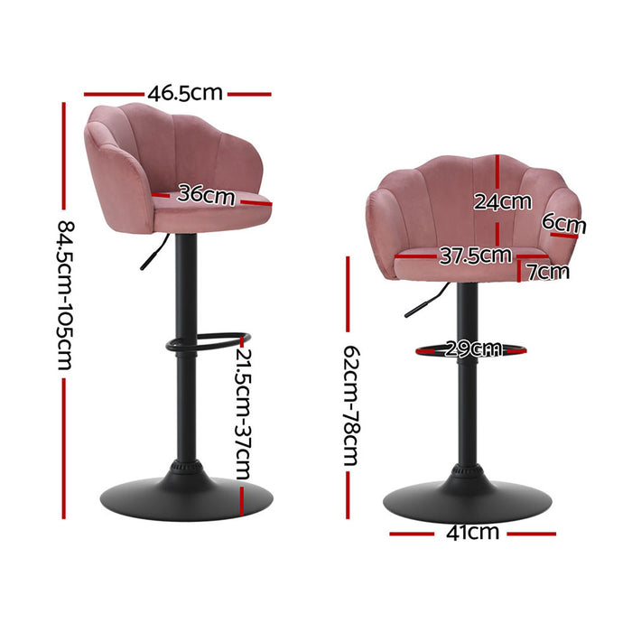 4X Bar Stools Gas Lift Velvet Pink
