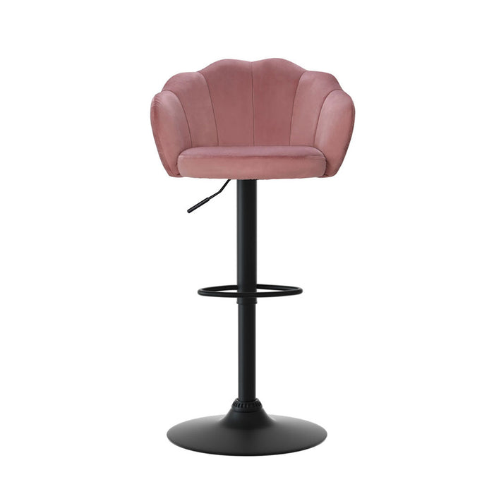 4X Bar Stools Gas Lift Velvet Pink