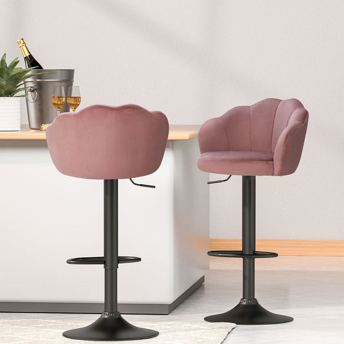 4X Bar Stools Gas Lift Velvet Pink