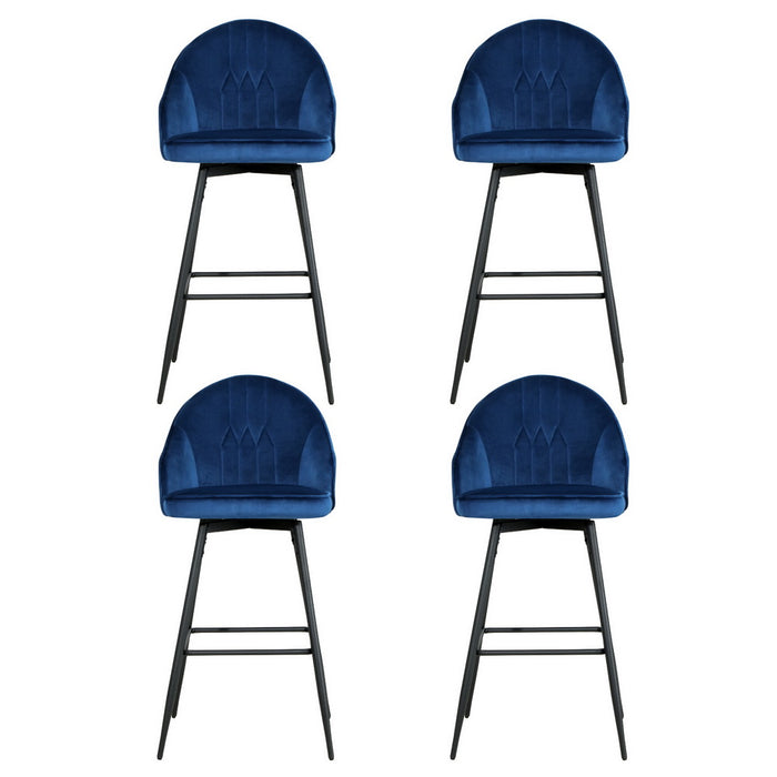 4X Bar Stools Velvet Swivel Metal Legs Blue