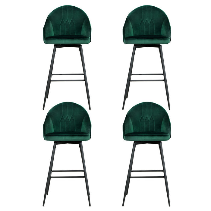 4X Bar Stools Velvet Swivel Metal Legs Green