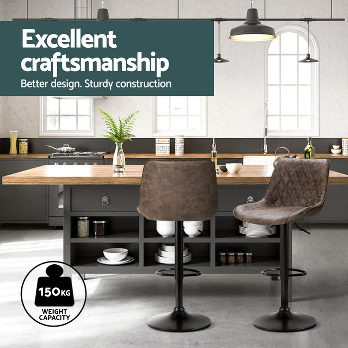 4X Bar Stools Gas Lift Vintage Leather Brown