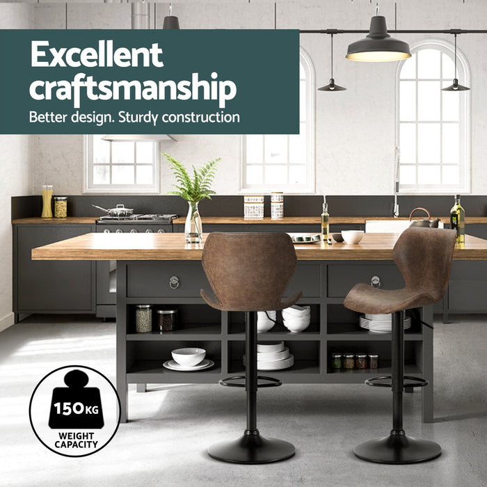 4X Bar Stools Vintage Leather Gas Lift Brown