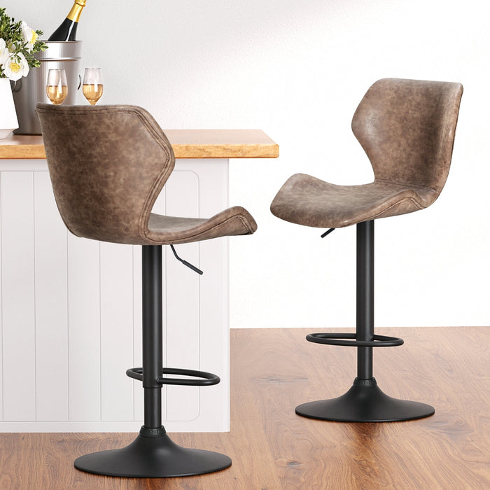 4X Bar Stools Vintage Leather Gas Lift Brown
