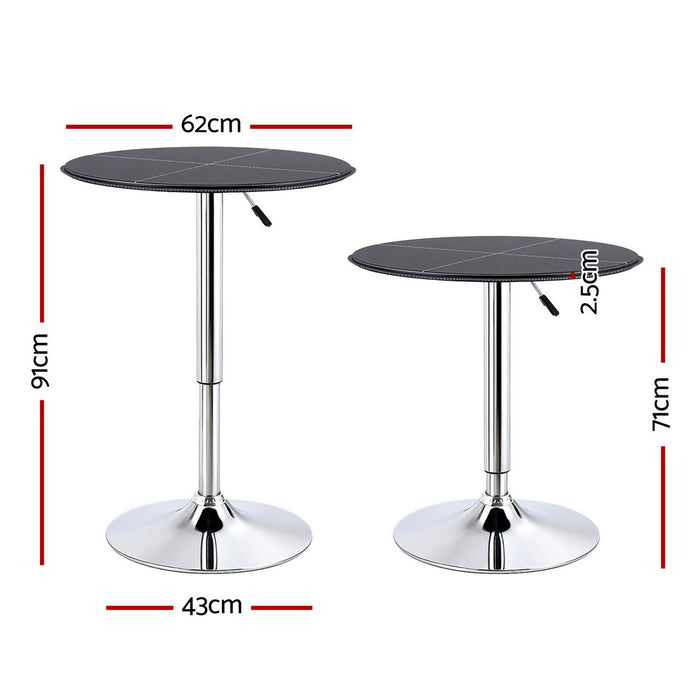 Bar Table Round Swivel Height Adjustable 62cm Modern Pvc Leather Black