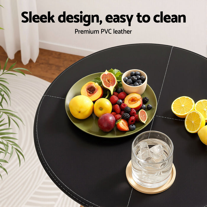 Bar Table Round Swivel Height Adjustable 62cm Modern Pvc Leather Black