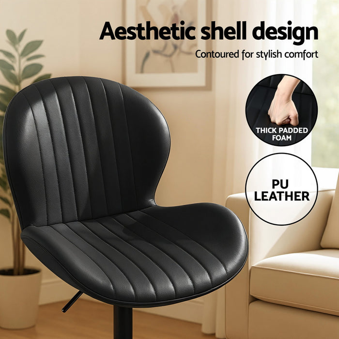 2X Bar Stools Kitchen Swivel Gas Lift Counter Chair Shell Leather Black