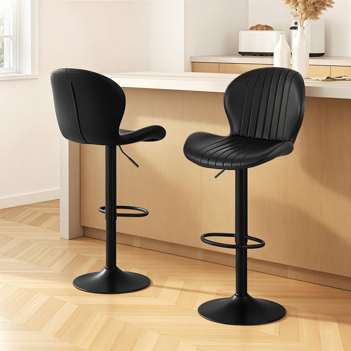 2X Bar Stools Kitchen Swivel Gas Lift Counter Chair Shell Leather Black