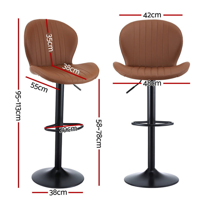 2X Bar Stools Kitchen Swivel Gas Lift Counter Chair Shell Leather Brown