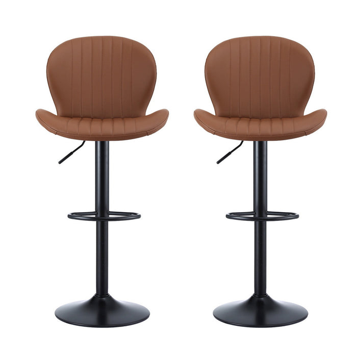 2X Bar Stools Kitchen Swivel Gas Lift Counter Chair Shell Leather Brown