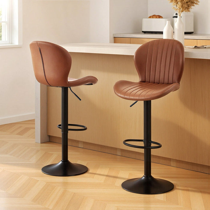 2X Bar Stools Kitchen Swivel Gas Lift Counter Chair Shell Leather Brown
