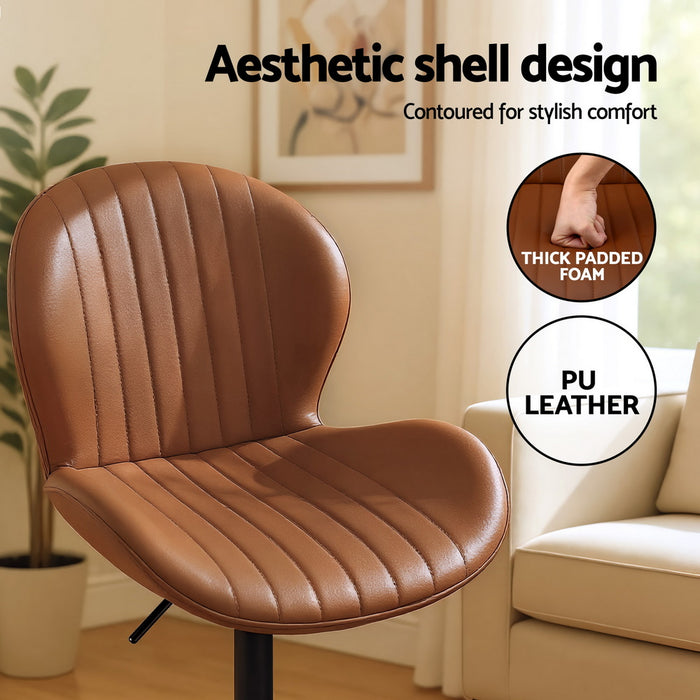 4X Bar Stools Kitchen Swivel Gas Lift Counter Chair Shell Leather Brown