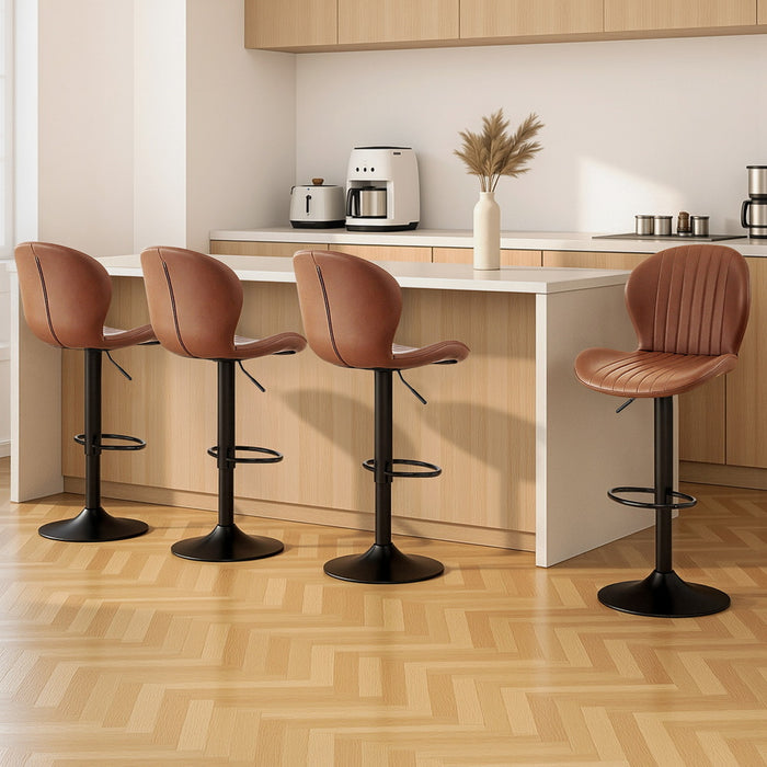 4X Bar Stools Kitchen Swivel Gas Lift Counter Chair Shell Leather Brown