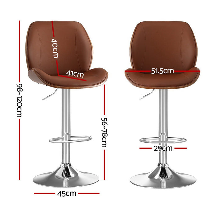 2X Bar Stools Bentwood Adjustable Kitchen Counter Chair Leather Brown