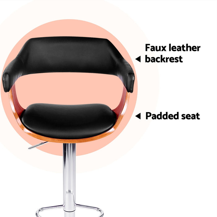 4X Bar Stools Gas Lift Leather W/Armrest Black