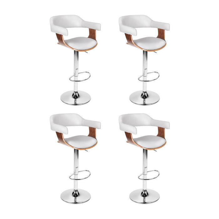 2X Bar Stools Gas Lift Leather With Armrest White
