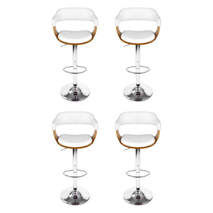 2X Bar Stools Gas Lift Leather With Armrest White