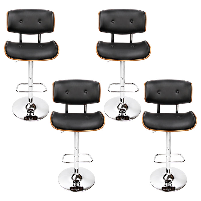 4X Bar Stools Gas Lift Leather Black