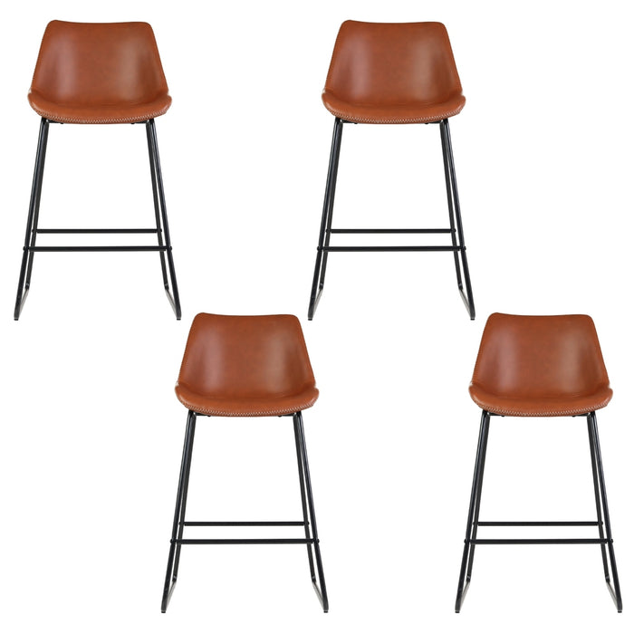 4X Bar Stools Leather Padded Metal Legs Brown