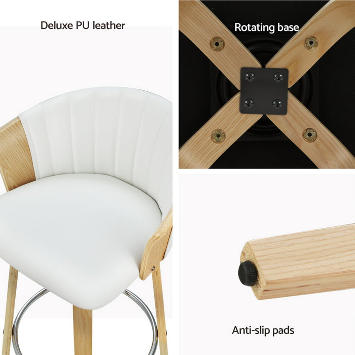 4X Bar Stools Swivel Leather Chairs Wooden