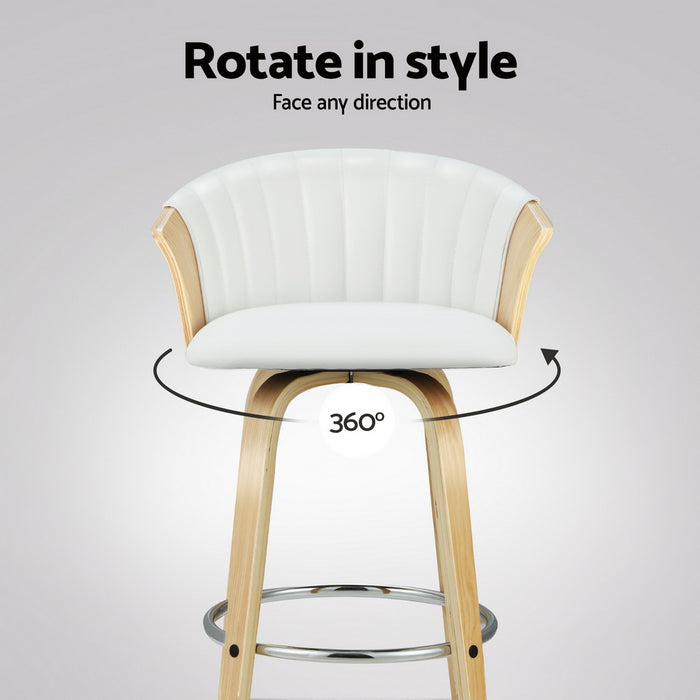 4X Bar Stools Swivel Leather Chairs Wooden