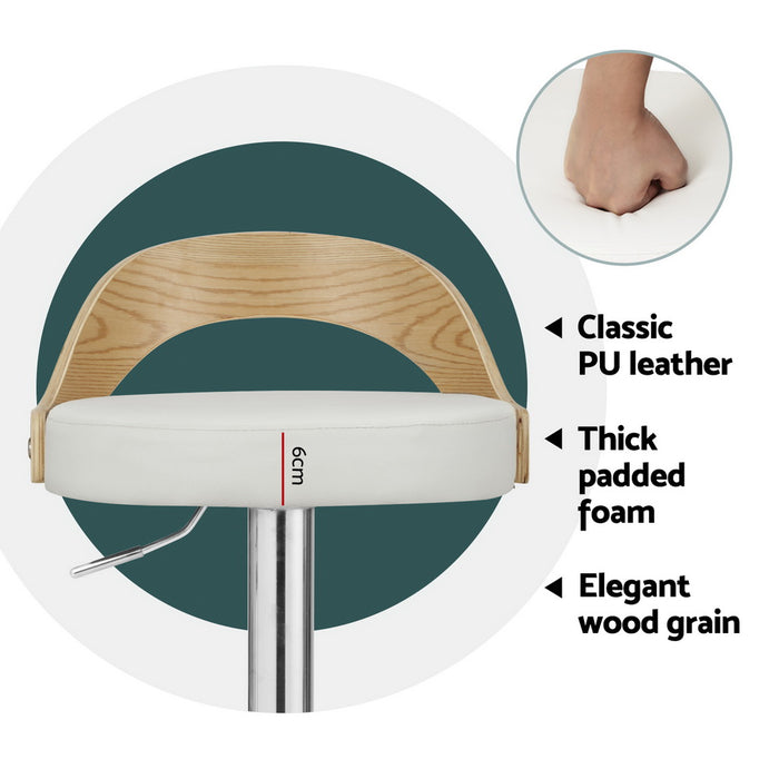 4X Bar Stools Adjustable Leather Padded White