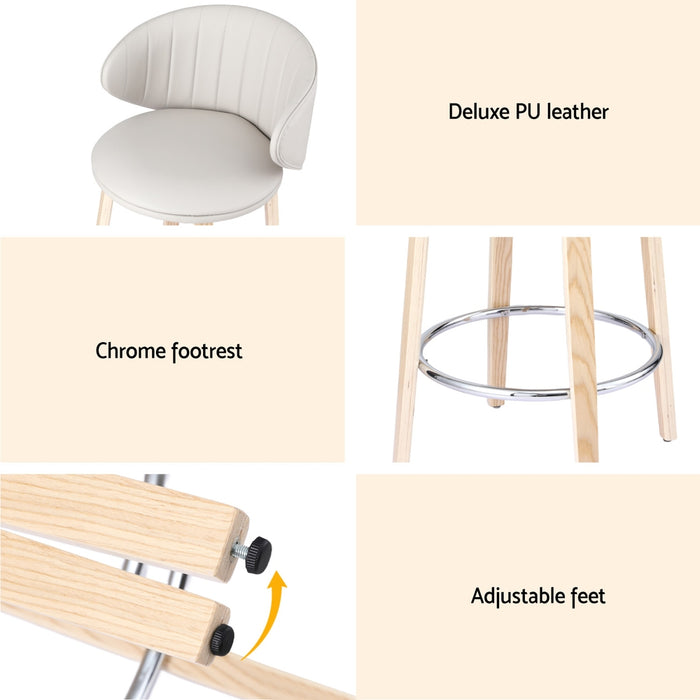 2X Bar Stools Dining Chairs Contoured Leather Wood Stool