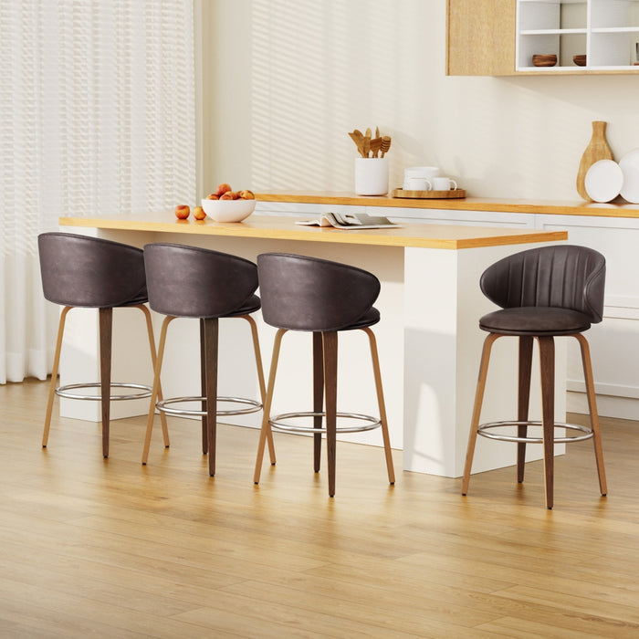 4X Bar Stools Dining Chairs Contoured Leather Wood Stool