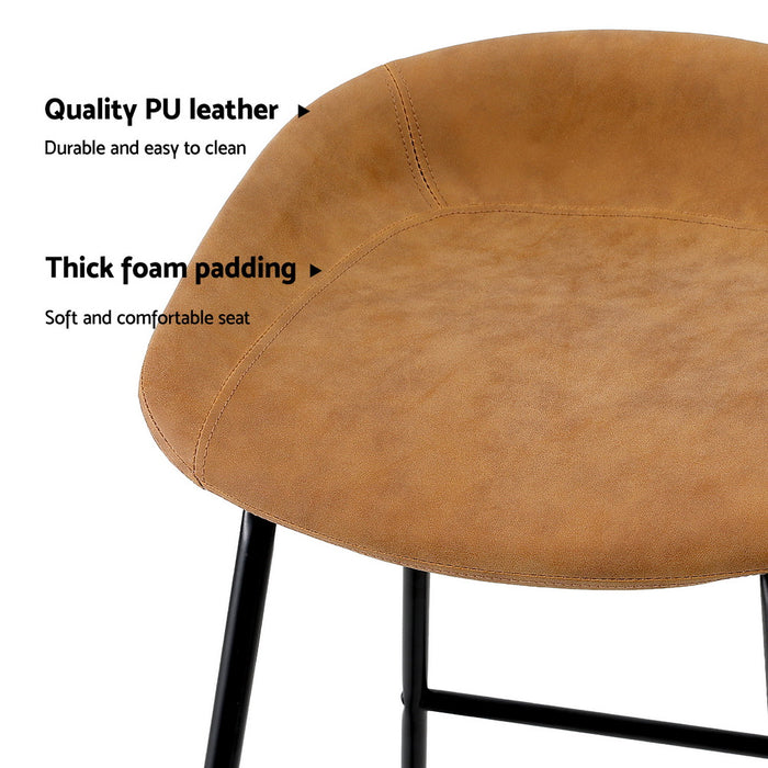 2X Bar Stools Kitchen Dining Chairs Counter Stool Pu Leather Metal Brown