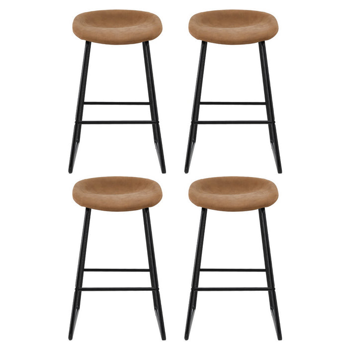 4X Bar Stools Kitchen Dining Chairs Counter Stool Pu Leather Metal Brown