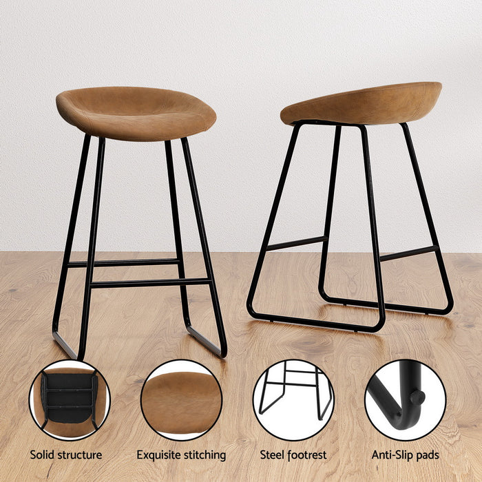 4X Bar Stools Kitchen Dining Chairs Counter Stool Pu Leather Metal Brown