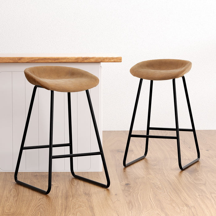 4X Bar Stools Kitchen Dining Chairs Counter Stool Pu Leather Metal Brown