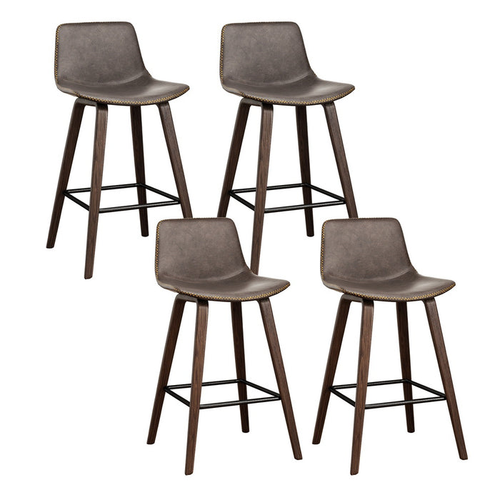 4X Bar Stools Vintage Leather Wooden