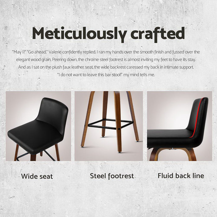 4X Bar Stools Swivel Leather Padded Wooden