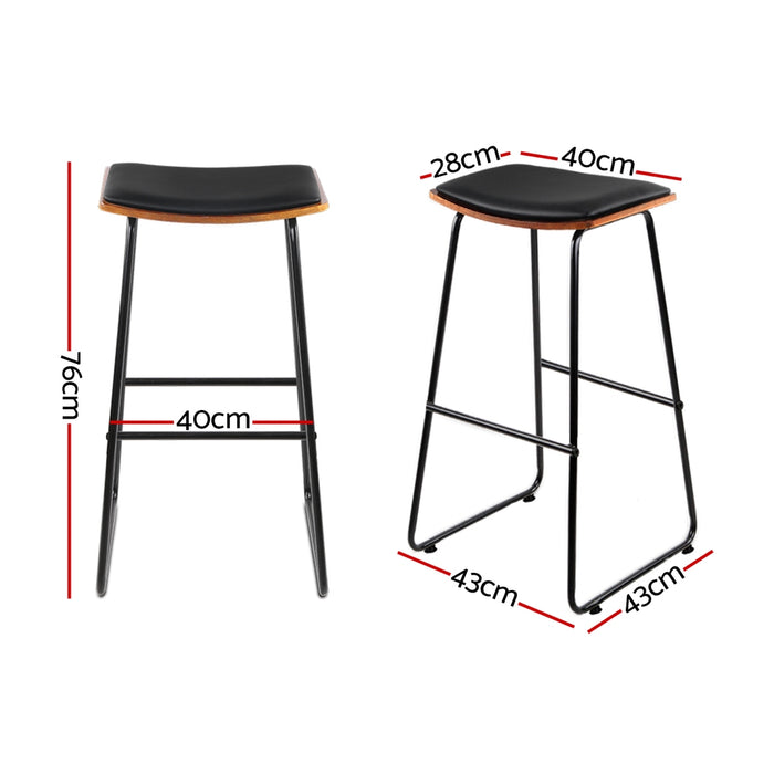 4X Bar Stools Leather Padded Metal