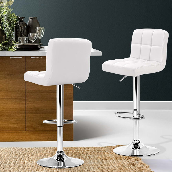 4X Bar Stools Leather Gas Lift White