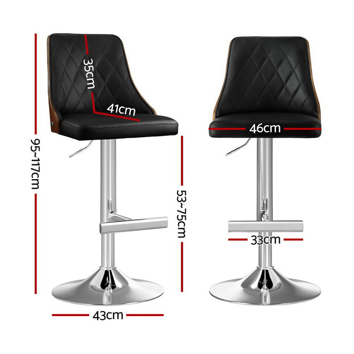 2X Bar Stool Wood Swivel Adjustable Kitchen Counter Stool Leather Black