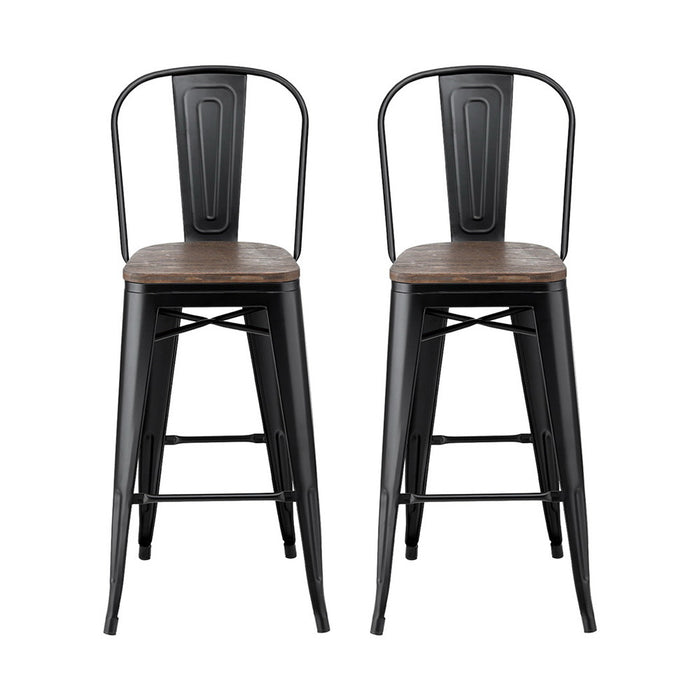 2X Metal Bar Stools Wooden Seat Retro Counter Stool