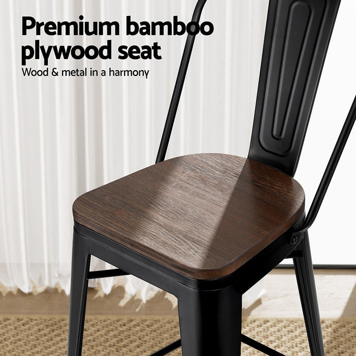 2X Metal Bar Stools Wooden Seat Retro Counter Stool