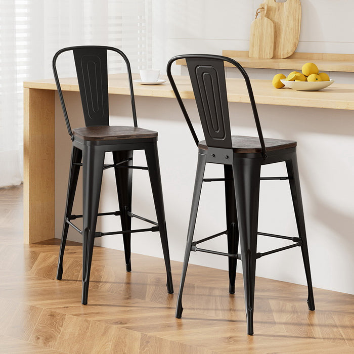 2X Metal Bar Stools Wooden Seat Retro Counter Stool