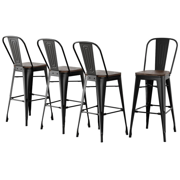 4X Metal Bar Stools Wooden Seat Retro Counter Stool